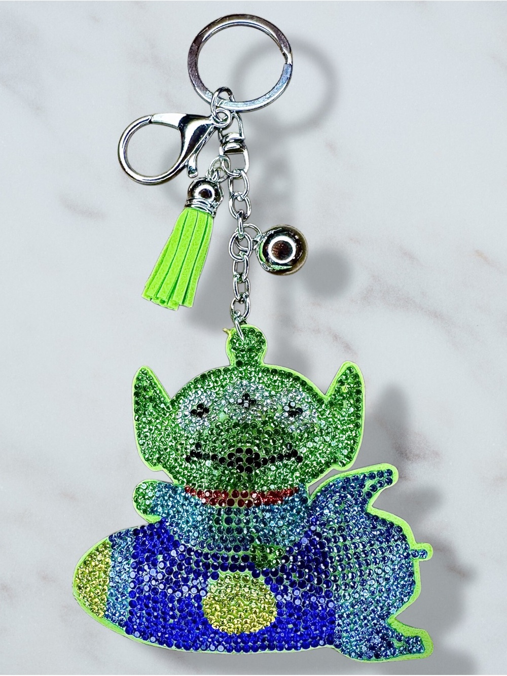 Disney Toy Story Green Alien In A Rocket Ship Rhinestone Charm Keychain - Picture 1 of 1